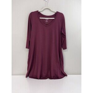 Wool& Wooland Willow Swing Dress Women L Merino Wool Maroon Burgundy Soft $178